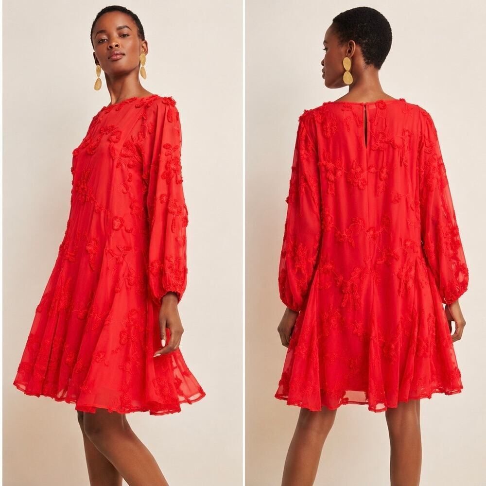 Anthropologie x Mare Mare Amal Floral Sheer Dress in red XS - No belt